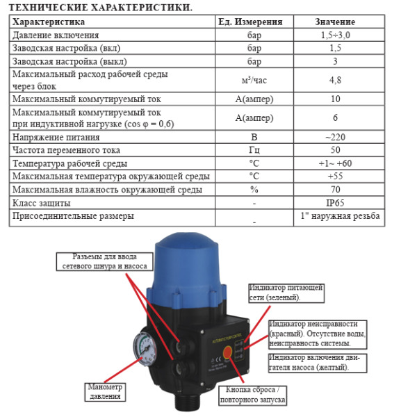 Контроллер насоса с регулятором давления Vieir VER2.1А